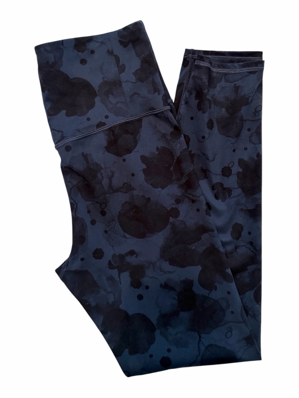 Vuori Navy Blue Black Patterned High-Rise Leggings. Size Medium
